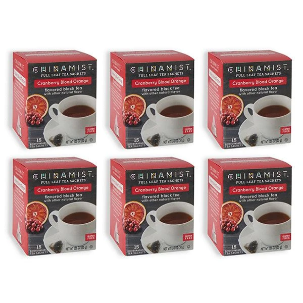 China Mist - Cranberry Blood Orange Organic Black Full Leaf Tea Sachet, 6 Boxes 15 Count Each 3 China Mist - Cranberry Blood Orange Organic Black Full Leaf Tea Sachet, 6 Boxes 15 Count Each