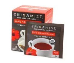 China Mist - Zesty Hibiscus Ginger Organic Black Full Leaf Tea Sachet, 4 Boxes 15 Count Each -Drinks Shop zestyhibiscusginger teasachets box 730x616 1 1